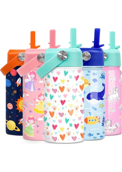 Çocuk Su Şişesi Bale Su Şişesi 12 Oz Saman ile Yalıtımlı Paslanmaz Çelik Seyahat Okul Cam Çift Duvarlı Vakum Bardak Kızlar ve Çocuklar Için (Yurt Dışından)