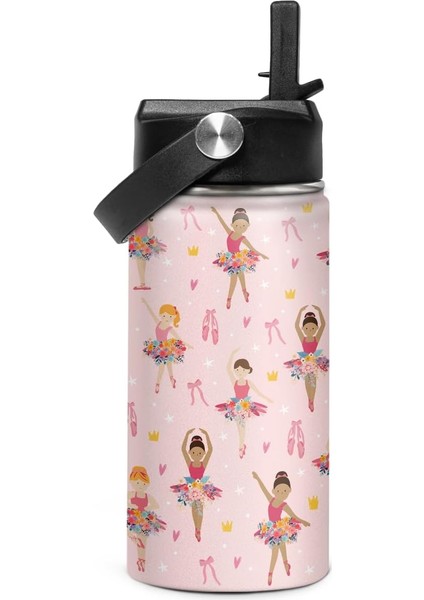 Çocuk Su Şişesi Bale Su Şişesi 12 Oz Saman ile Yalıtımlı Paslanmaz Çelik Seyahat Okul Cam Çift Duvarlı Vakum Bardak Kızlar ve Çocuklar Için (Yurt Dışından) modelleri