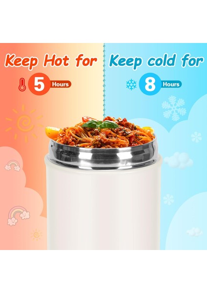 Çocuklar Için Sıcak Yemek - 15.6 Oz Öğle Yemeği Yalıtımlı Yemek Kabı Paslanmaz Çelik Vakum Yalıtımlı Gıda Kavanozu, Katlanır Kaşıklı Geniş Ağızlı Sızdırmaz Beyaz (Yurt Dışından) modelleri