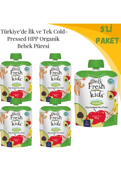 Only Fresh Organik Avokado Muz Elma Püresi Taze Üretim 2.Ürün 1 TL Kampanyalı