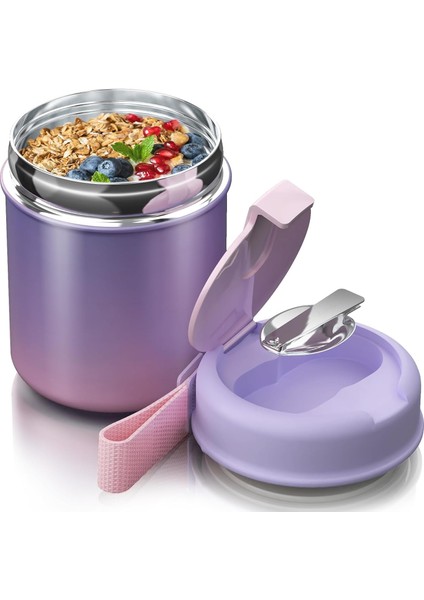 15 Oz Yalıtımlı Gıda Kabı Paslanmaz Çelik Gıda Kavanoz Sıcak ve Soğuk Geniş Ağızlı Çorba Kabı Kaşık Sızdırmaz Öğle Yemeği Kutusu Çocuklar Için Harika (Yurt Dışından)