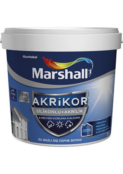 Beyaz 7,5 Litre Akrikor Silikonlu+Akrilik Su Bazlı Dış Cephe Boyası (MARSHALL.5271081)