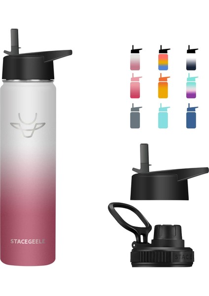 ，，çocuk Yalıtımlı Vakumlu Su Şişesi Hasır Kapaklı Paslanmaz Çelik Su Şişesi Erkekler ve Kızlar Için Sızdırmaz Hafif Çevre Dostu (550ML) (Yurt Dışından)