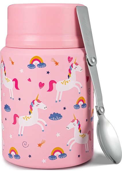 17 Oz Çocuklar Sıcak Yemek Termos Çorba Kavanozu, Sıcak ve Soğuk Yiyecekler Için Katlanır Kaşık Yalıtımlı Gıda Kavanozu - Green Horse (Yurt Dışından)