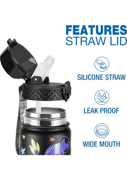 Çocuklar Yalıtımlı Su Şişesi 14 Oz Bpa Içermeyen Paslanmaz Çelik Seyahat Pipetli Şişe Su Şişesi Çift Duvar Vakum Sızdırmaz Çocuk Kupası Erkekler Kızlar Için Uzay Dinozor (Yurt Dışından) fırsatları