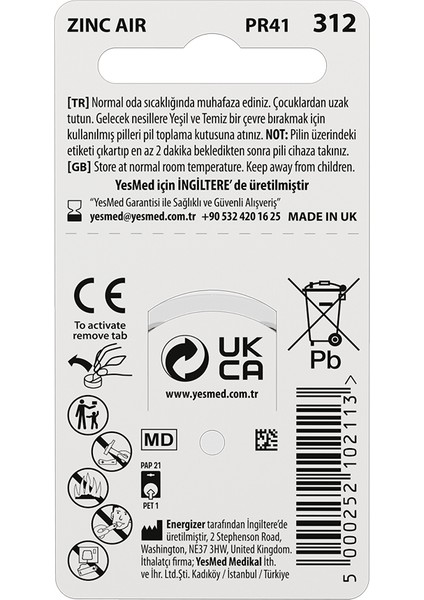 Extra Power 312 Numara Işitme Cihazı Pili (5 Paket x 6 Adet = 30 Adet Pil)