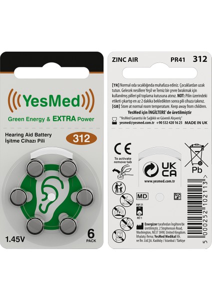 Extra Power 312 Numara Işitme Cihazı Pili (5 Paket x 6 Adet = 30 Adet Pil)