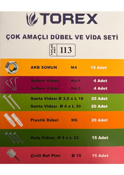 Çok Amaçlı Dübel ve Vida Seti 113 Parça