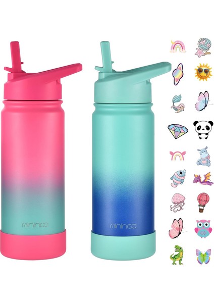 ，，çocuklar Okul Su Şişesi 16 Oz Paslanmaz Çelik Yalıtımlı Su Şişesi Çocuklar Için Kız Erkek Çocuklar Için Saman Kapaklı (Mor / Pembe) (Yurt Dışından)