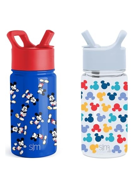 Disney Minnie Mouse Çocuklar Su Şişeleri 2'li Saman Kapaklı Paket Kız ve Erkek Okul Için Yeniden Kullanılabilir Yalıtımlı Paslanmaz Çelik ve Plastik Bardaklar | (Yurt Dışından)