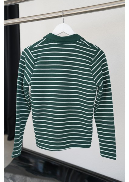 Polo Yaka Çizgili Sweatshirt