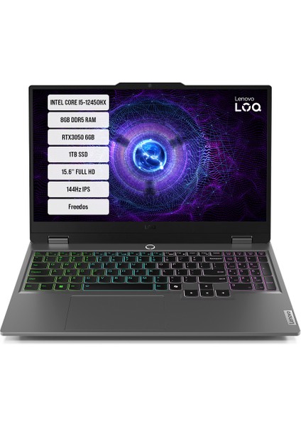 Loq 15IAX9 83GS0091TR Intel Core I5-12450HX 8gb Ddr5 1tb SSD RTX3050-6GB 15.6'' 144Hz IPS Freedos Taşınabilir Bilgisayar