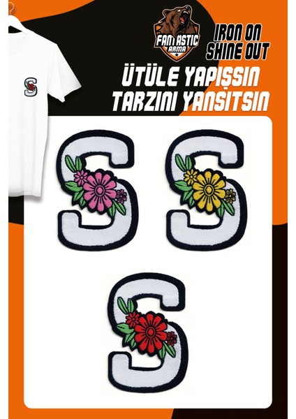 Ütü İle Yapışan Dokuma Arma Seti Patch Yama Çiçekli Harfler Modeli S Harfi (3 Adet)