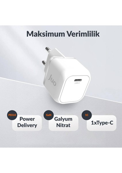 20W Gan Usb-C Şarj Aleti iPhone & iPad & Android Uyumlu Pd Qc4.0 Type-C Hızlı Şarj Cihazı Beyaz