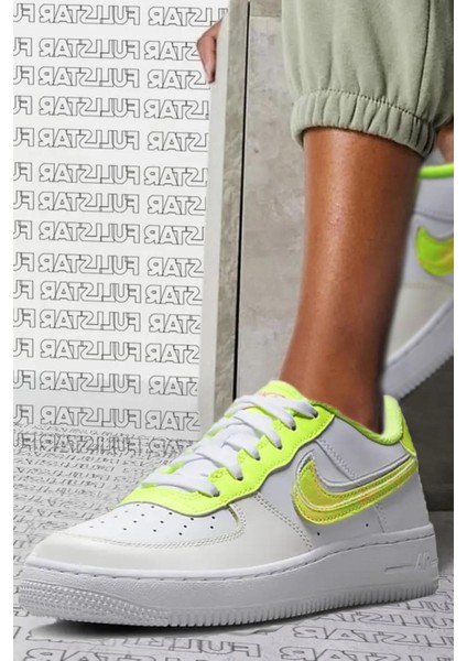 Air Force 1 Lv8 Snekaers White Volt Unisex Hakiki Deri Günlük Spor Ayakkabı Beyaz Volt
