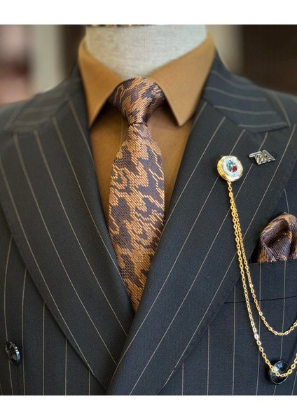 İtalyan Stil Kruvaze Çizgili Ceket Pantolon Takım Elbise Siyah T12901 modelleri