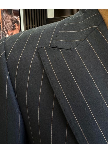 İtalyan Stil Kruvaze Çizgili Ceket Pantolon Takım Elbise Siyah T12901 indirimleri