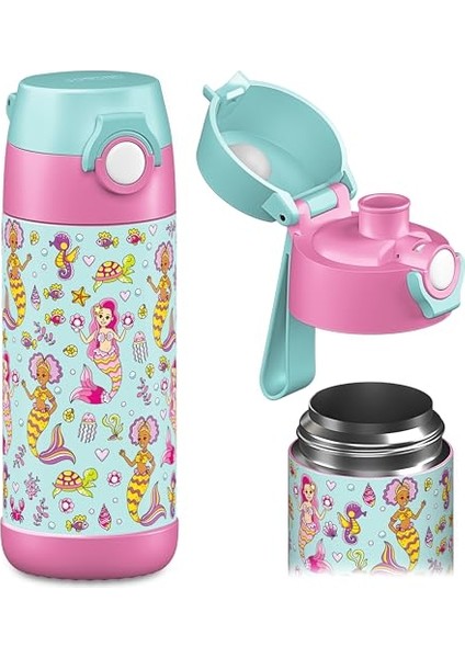 Çocuk Su Şişesi Yalıtımlı Paslanmaz Çelik Su Şişesi Bpa Içermez Sızdırmaz Okullar ve Anaokulları Için Bardak Kapaklı Çocuk Şişesi (350ML) (Yurt Dışından)