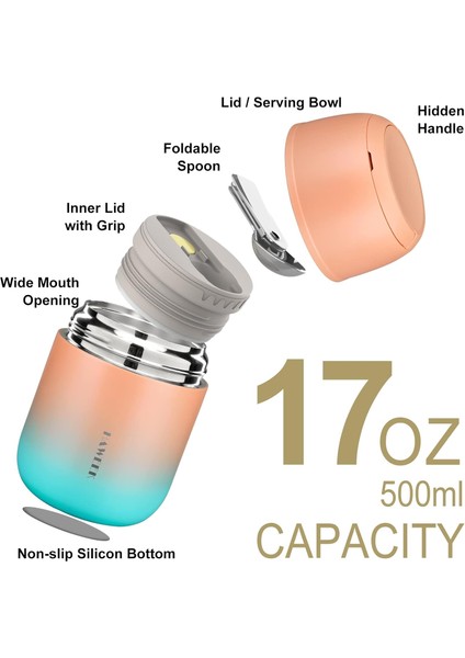 ，，yalıtımlı Gıda Kabı 17 Oz Çorba Sıcak Yemek Için Yalıtımlı Paslanmaz Çelik Vakumlu Öğle Yemeği Kutusu, Katlanır Kaşıkla Çocuk Yalıtımlı Taşınabilir Sap (Yurt Dışından) modelleri