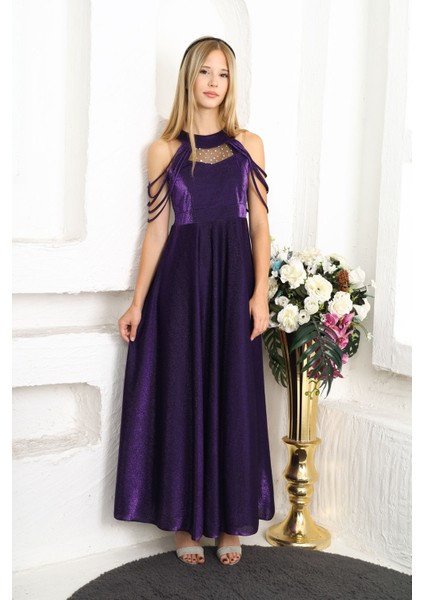 Kız Çocuk Mürdüm Uzun Abiye Elbise Düğün KIYAFETI-ABY-2029 fiyatları