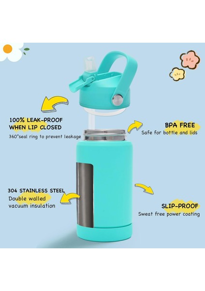 ， 12 Oz Sızdırmaz Çocuklar Su Şişesi Samanlı Yalıtımlı Paslanmaz Çelik Vakumlu Şişe Okul Için Bpa Ücretsiz Yeşil (Yurt Dışından) modelleri