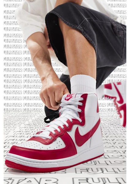 Terminatör High Sneaker White Red Lethar Hakiki Deri Erkek Günlük Spor Ayakkabı Beyaz Kırmızı