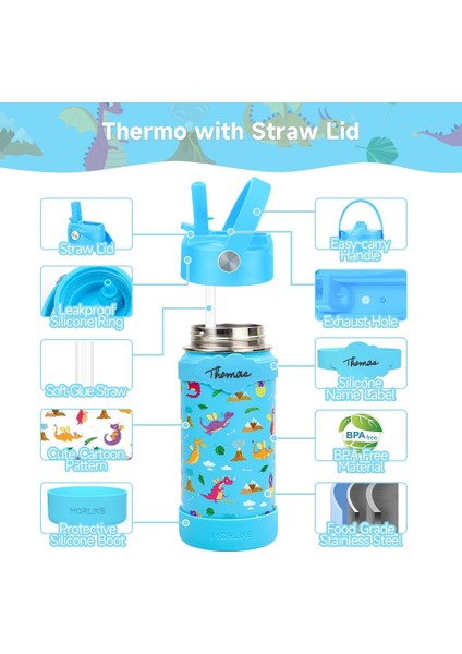 ，，çocuklar Için Saman Kapaklı Su Şişesi 14 Oz Vakum Yalıtımlı Paslanmaz Çelik Seyahat Tumbler Termos Okul Için Sızdırmaz Yürümeye Başlayan Kızlar Su Şişesi (Dinozor) (Yurt Dışından) modelleri