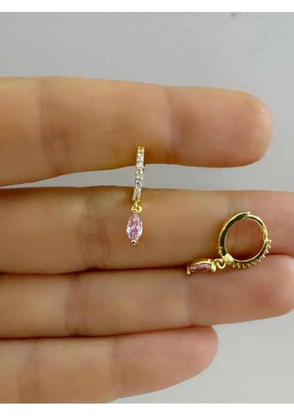 Arescollection Damla Pembe Zirkon Taşlı 1 Adet Helix Kıkırdak Kulak Memesi Uyumlu Halka Piercing Küpe