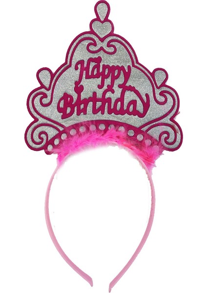 Happy Birthday Neon Pembe Renk Doğum Günü Tacı 24X15 cm