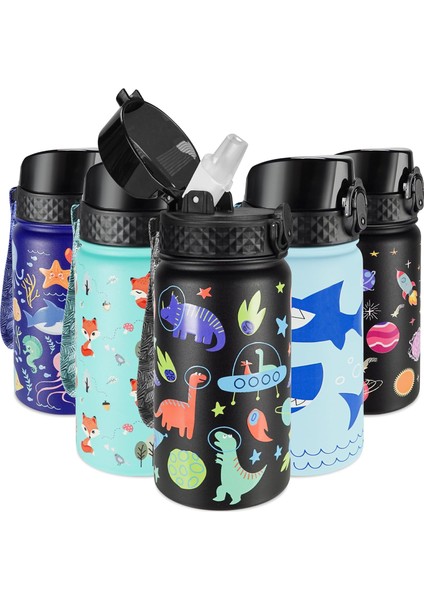 Çocuklar Yalıtımlı Su Şişesi 14 Oz Bpa Içermeyen Paslanmaz Çelik Seyahat Pipetli Şişe Su Şişesi Çift Duvar Vakum Sızdırmaz Çocuk Kupası Erkekler Kızlar Için Uzay Dinozor (Yurt Dışından) fiyatları