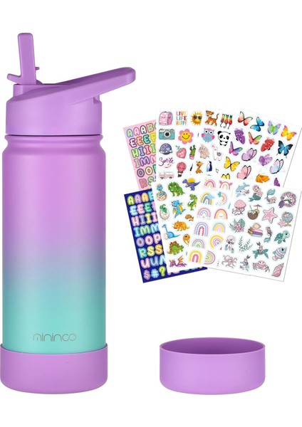 ，，çocuklar Okul Su Şişesi 16 Oz Paslanmaz Çelik Yalıtımlı Su Şişesi Çocuklar Için Kız Erkek Çocuklar Için Saman Kapaklı (Mor / Pembe) (Yurt Dışından)