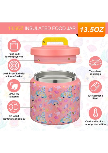 13.5 Oz Çocuklar Sıcak ve Soğuk Gıda Termos Öğle Yemeği Kabı Termal Sızdırmaz Vakum Paslanmaz Çelik Geniş Ağızlı Öğle Yemeği Çorba Izolatörü (Denizkızı) (Yurt Dışından) modelleri