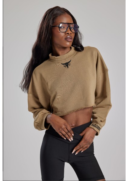 Alejandro Sütlü Kahve Crop Sweatshirt