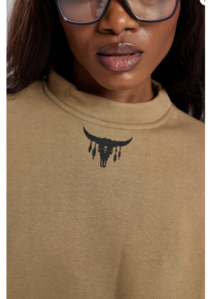 Alejandro Sütlü Kahve Crop Sweatshirt