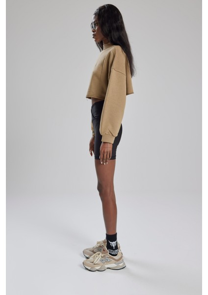 Alejandro Sütlü Kahve Crop Sweatshirt