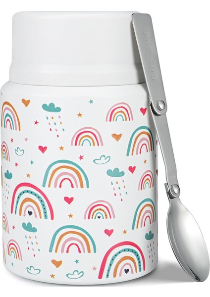 17 Oz Çocuklar Sıcak Yemek Termos Çorba Kavanozu, Sıcak ve Soğuk Yiyecekler Için Katlanır Kaşık Yalıtımlı Gıda Kavanozu - Green Horse (Yurt Dışından)