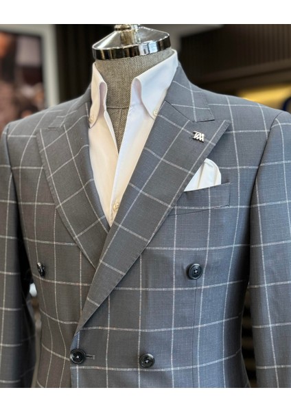 Italyan Stil Slim Fit Ekose Kravuze Erkek Tek Ceket Gri T12893 fiyatları