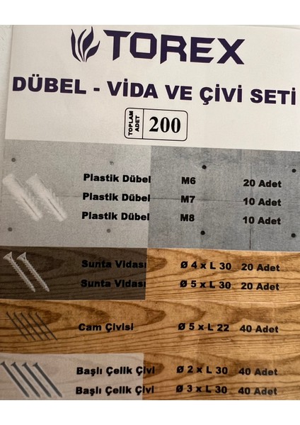 Dübel - Vida ve Çivi Seti 200 PARÇA