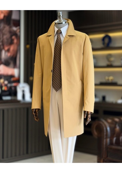 Italyan Stil Mevsimlik Erkek Trençkot Mont Camel T9568