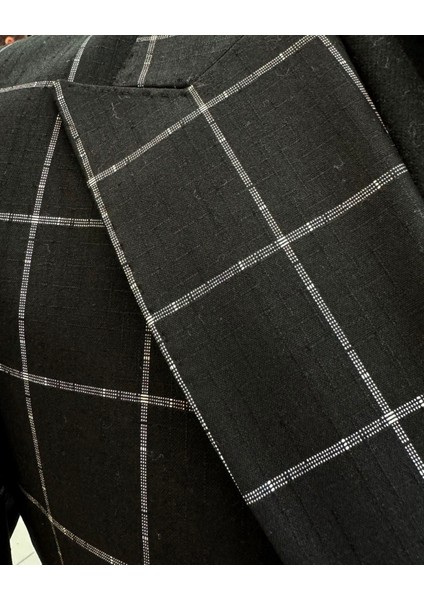 İtalyan stil slim fit ekose kruvaze erkek tek ceket siyah T12895 fırsatları