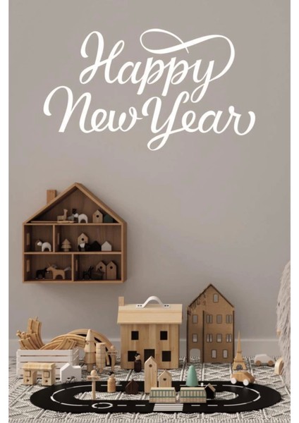 Happy new year temalı vitrin cam sticker beyaz model 3 90 x 50 cm