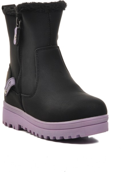 23003-F Siyah-Lila Içi Kürklü Çocuk Bot modelleri