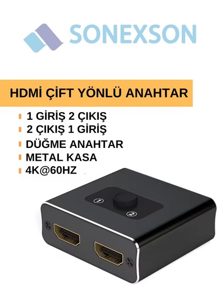 2 Port Çift Yönlü HDMI Switch Splitter Ekran Monitör Çoklayıcı Çoğaltıcı