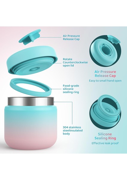 Çocuk Yalıtımlı Mama Kavanozu - 13.5 Oz Çocuk Yalıtımlı Paslanmaz Çelik Öğle Yemeği Kabı Geniş Ağızlı Sızdırmaz Kapak Kızların Mührü (Şeker Rengi) (Yurt Dışından) fiyatları