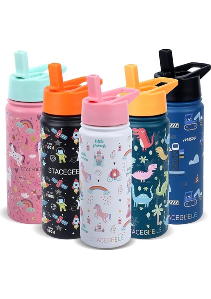 ，çocuk Yalıtımlı Vakumlu Su Şişesi Hasır Kapaklı Paslanmaz Çelik Su Şişesi Erkekler ve Kızlar Için Sızdırmaz Hafif Çevre Dostu (550ML) (Yurt Dışından)