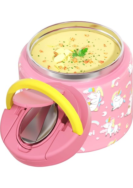 ，，334.5G Sıcak Yemek Çorbası Yalıtımlı Paslanmaz Çelik Sıcak Yemek Kabı Katlanır Kaşıklı Flip Üst Kapak Okul Yalıtımlı Gıda Kavanoz Pembe Unicorn (Yurt Dışından) fiyatları
