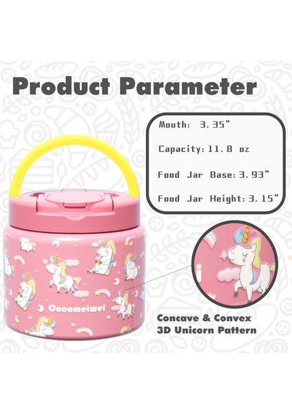 ，，334.5G Sıcak Yemek Çorbası Yalıtımlı Paslanmaz Çelik Sıcak Yemek Kabı Katlanır Kaşıklı Flip Üst Kapak Okul Yalıtımlı Gıda Kavanoz Pembe Unicorn (Yurt Dışından) modelleri