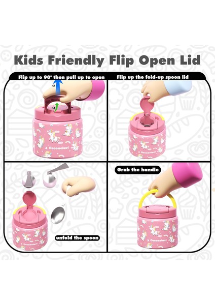 ，，334.5G Sıcak Yemek Çorbası Yalıtımlı Paslanmaz Çelik Sıcak Yemek Kabı Katlanır Kaşıklı Flip Üst Kapak Okul Yalıtımlı Gıda Kavanoz Pembe Unicorn (Yurt Dışından) fırsatları