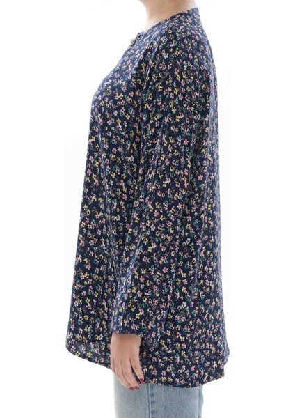 Indigo Pembe Çiçek Desenli Pamuklu Kadın Bluz modelleri