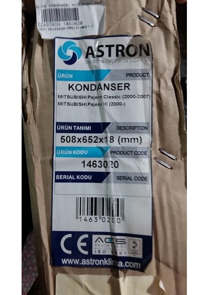 Astron Mn123332-Mr513110 Mitsubishi Pajero Iıı 2000-2007 Klima Kondanseri